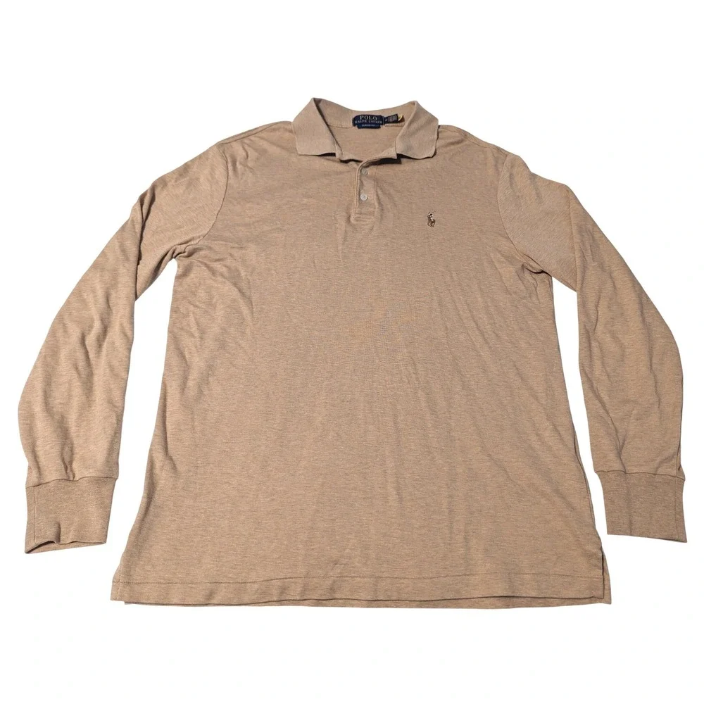 Polo Ralph Lauren Mens Medium Classic Fit Long Sleeve Polo Shirt Tan Flesh Pony
